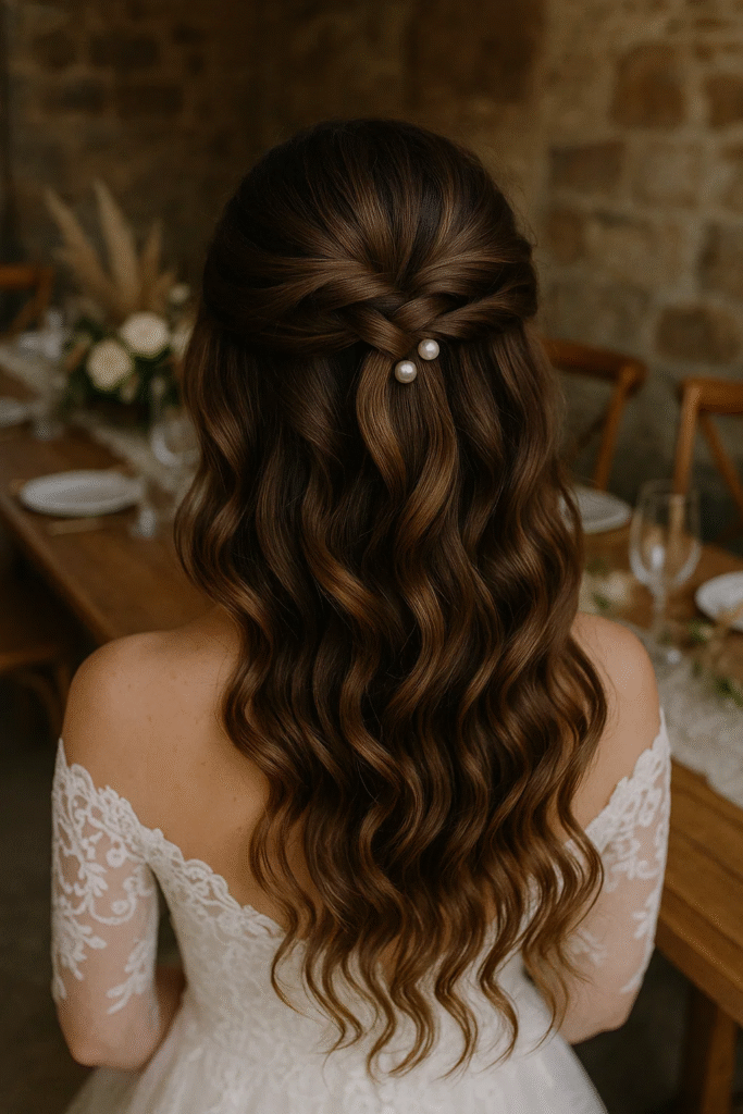 Low knot crown half up bridesmaid hairstyle