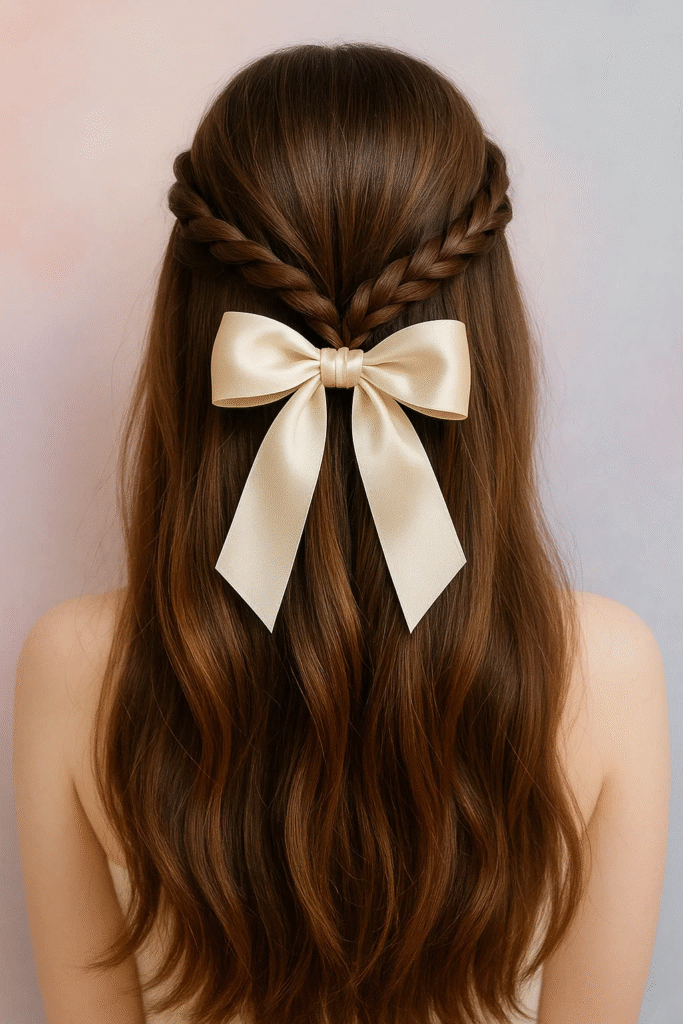 Rope braid half up bridesmaid hairstyle with bow