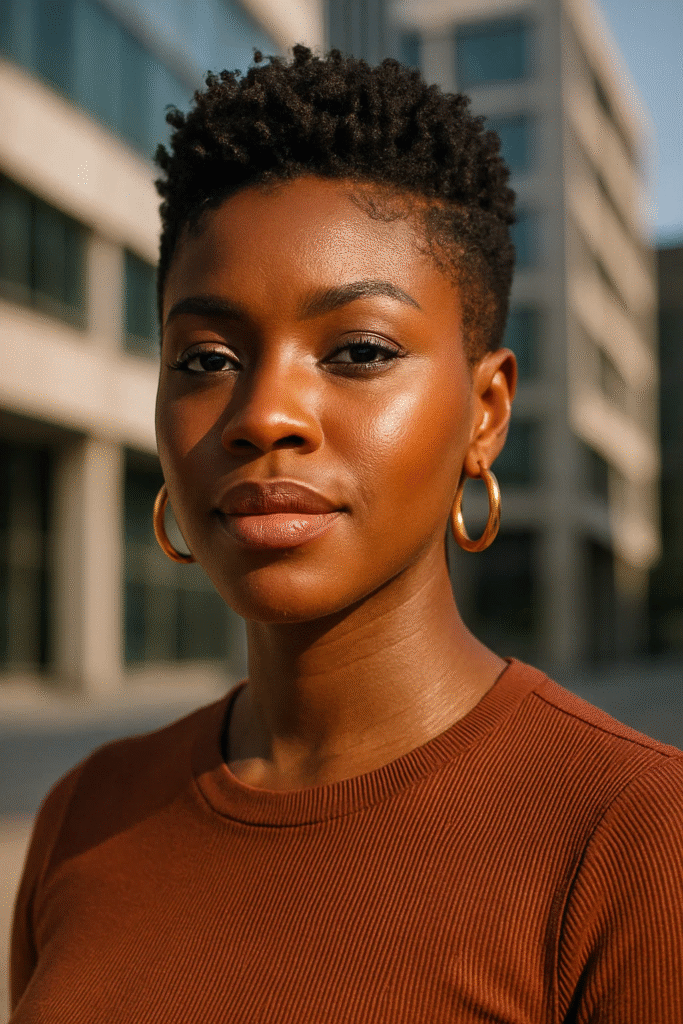 Stylish Short Haircuts for Black Women featuring a curly tapered cut in 2025.