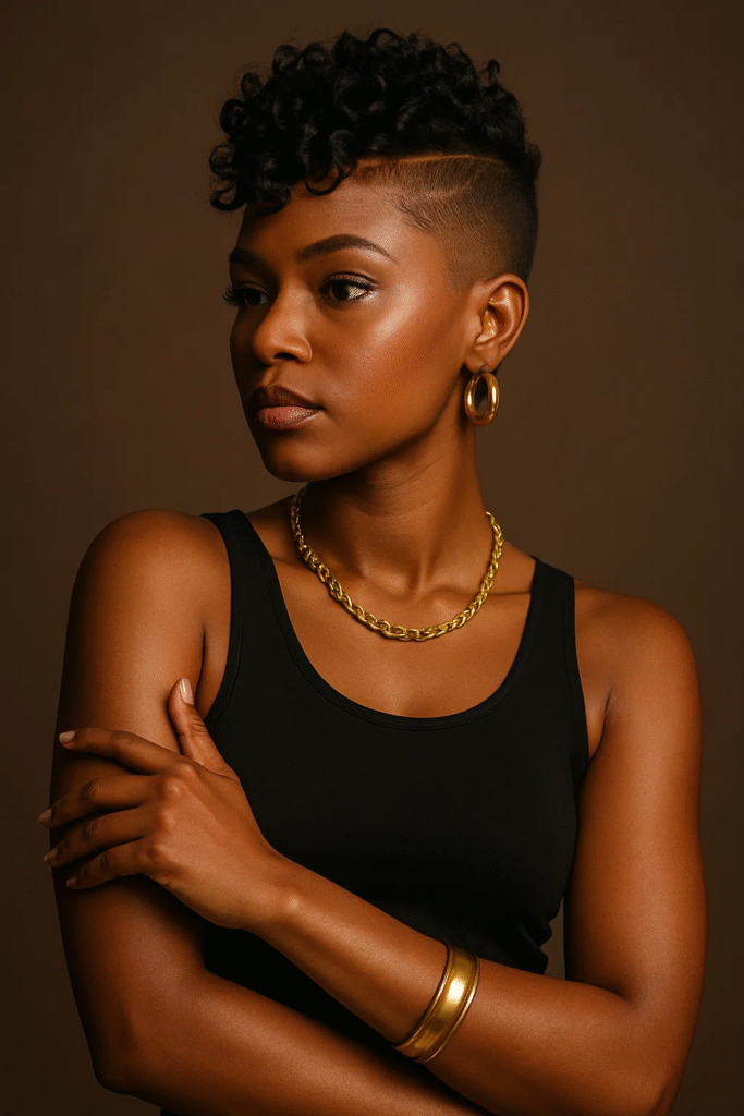 Curly Pixie with Shaved Side – Trendy Short Haircut for Black Women