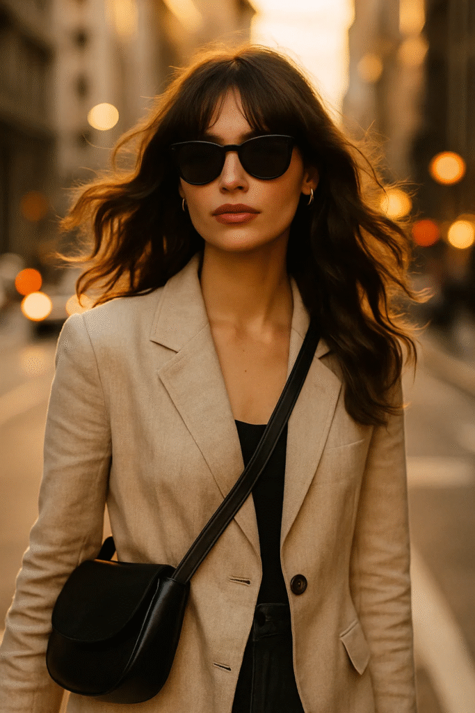 City street style with curtain fringe and natural waves.