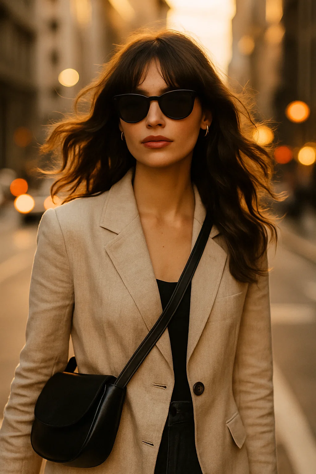 City street style with curtain fringe and natural waves.