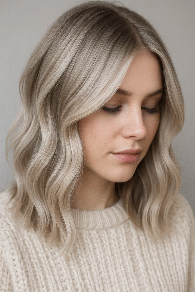 Scandinavian ash blonde balayage ideas on medium-length hair