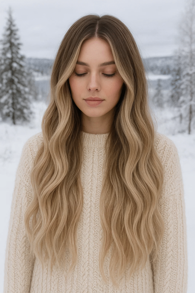 Ash blonde balayage ideas with Scandinavian-inspired root melt