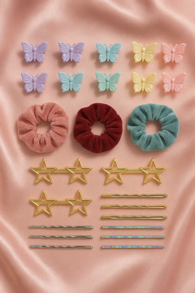 Y2K hair accessories for styling the perfect Pigtails Y2K Hairstyle.

