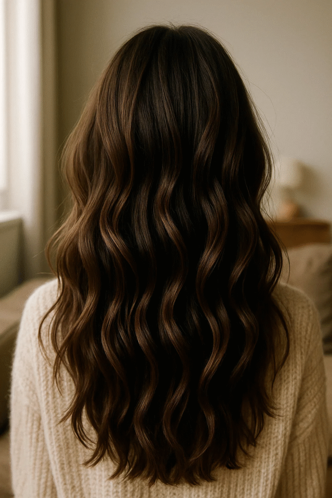 Ghost waves hairstyle tutorial for long natural brunette hair