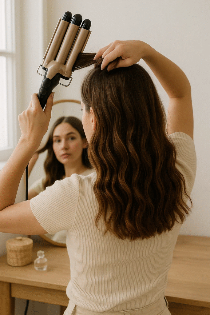 Mermaid Waves Crimping in progress using a triple barrel tool.