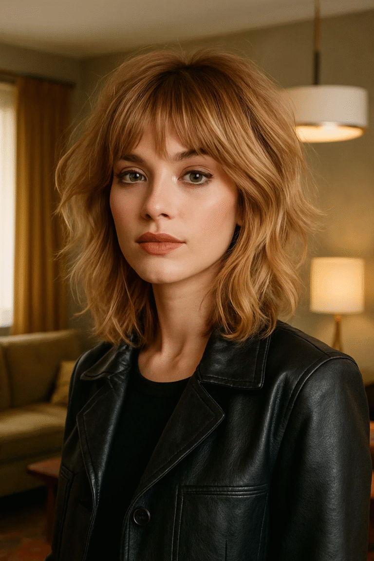 Modern Shag Haircut 2025 styled with tousled texture and soft curtain bangs.