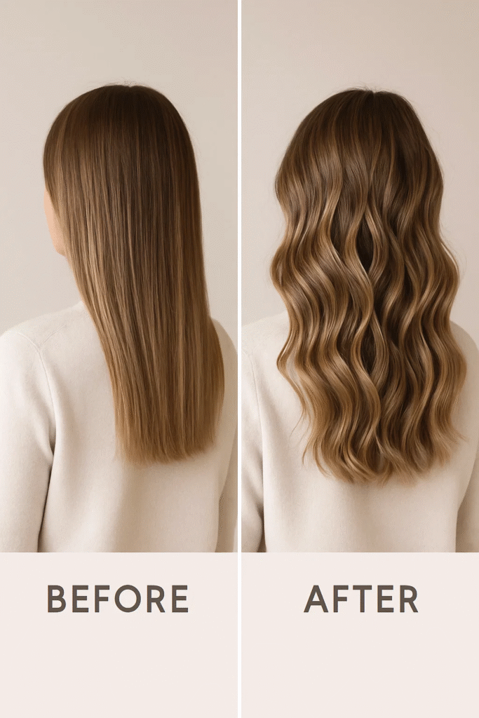 Before and after ghost waves hairstyle tutorial look