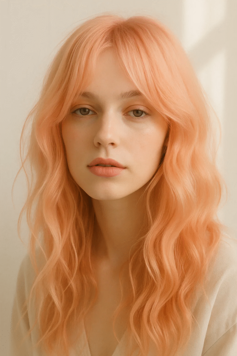 Blush peach pastel hair showcasing feminine softness and texture