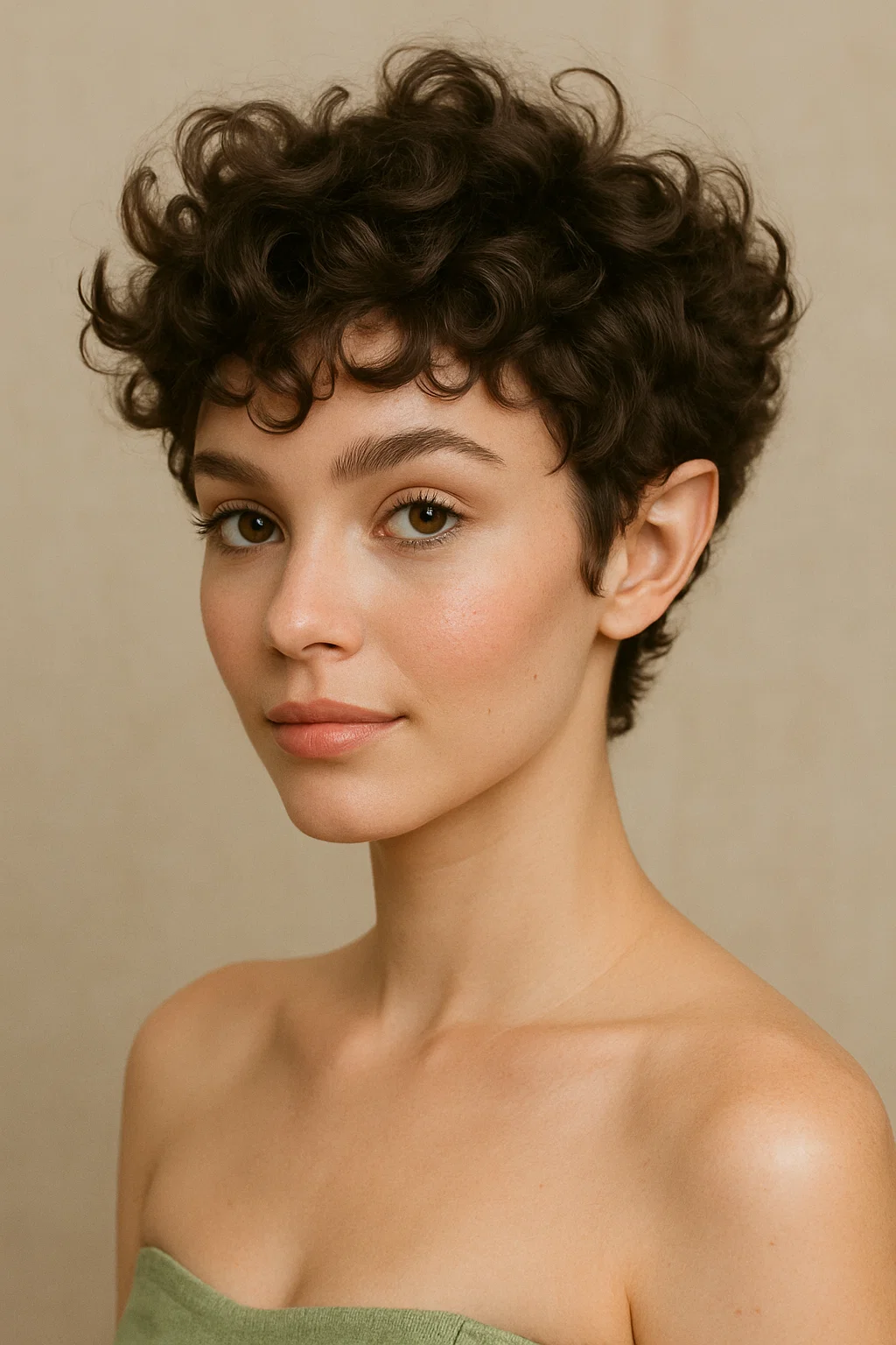 Tinkerbell pixie cut for curly hair with soft, bouncy texture