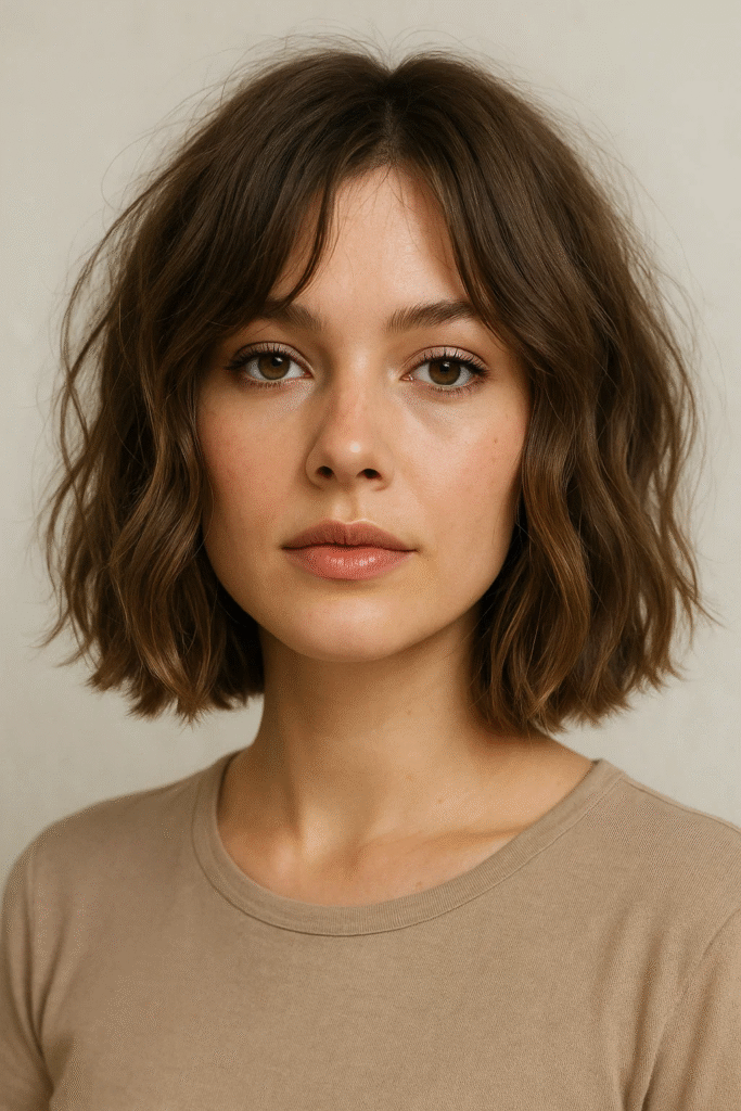 Textured bob with collarbone-length cut and tousled waves