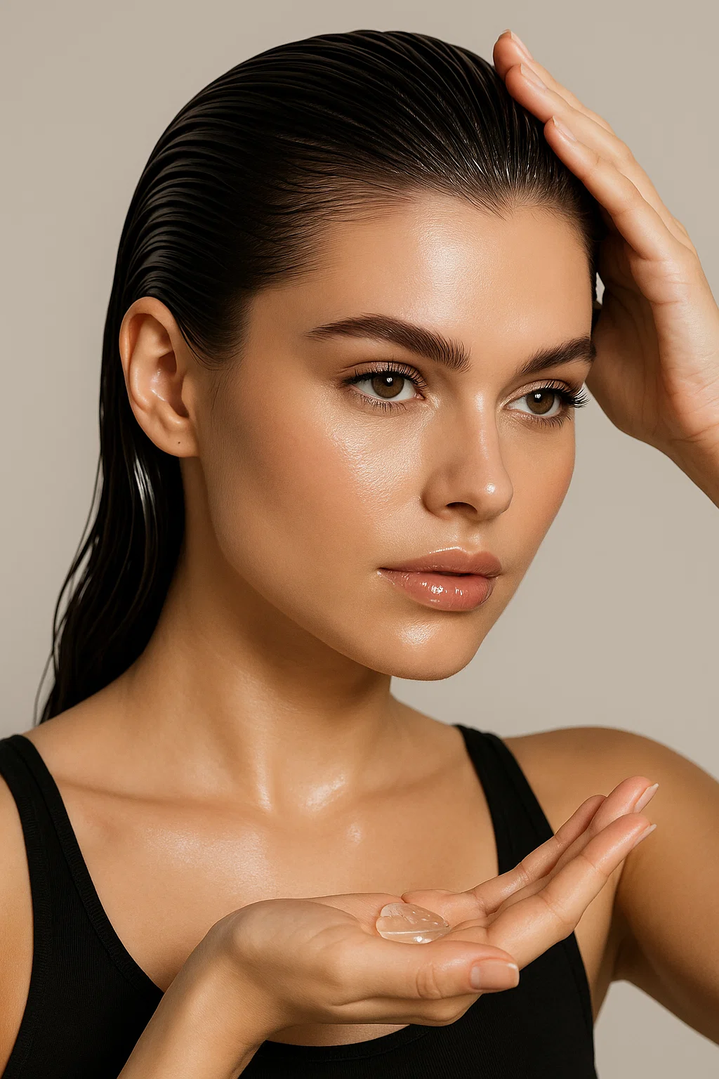 Applying gel for a high-gloss slicked-back style, ensuring a sleek, shiny finish