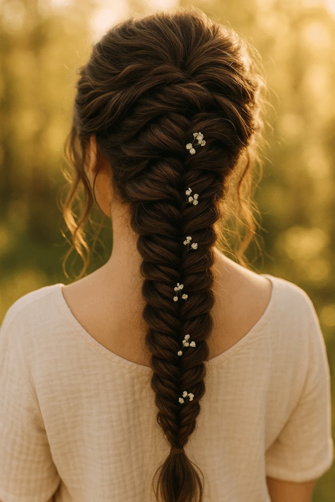 Fishtail braid updo for thick hair