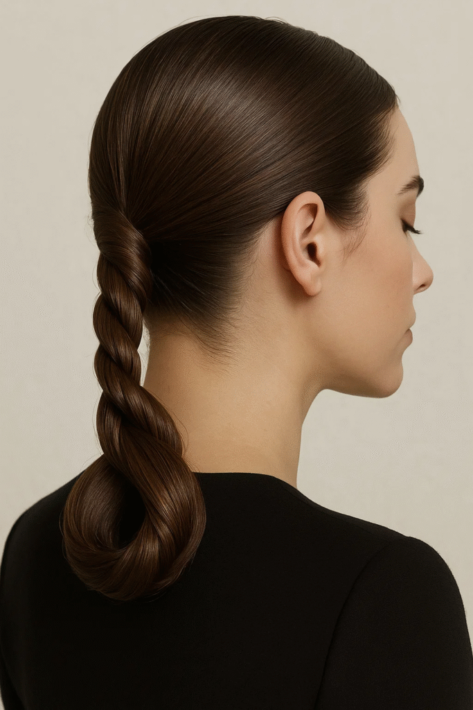 Rope braid chignon updo for thick hair