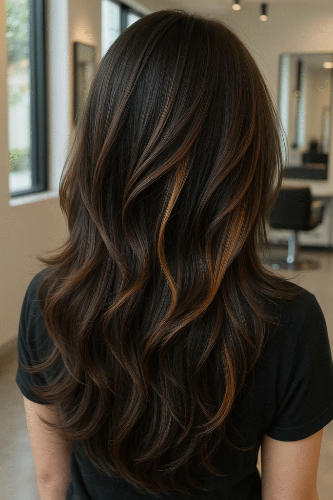 Peekaboo highlights layers in face-framing hairstyle