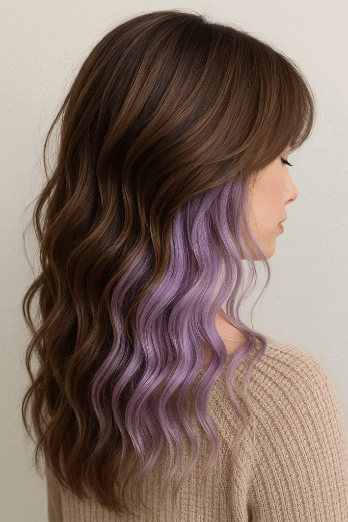 Lavender peekaboo highlights in layers