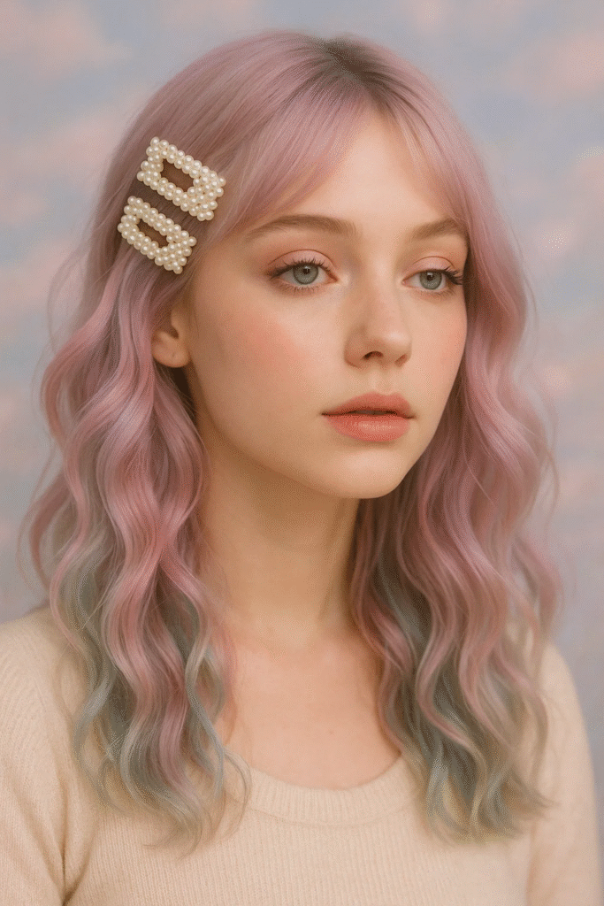 Aesthetic soft girl hairstyles with waves and pastel tones