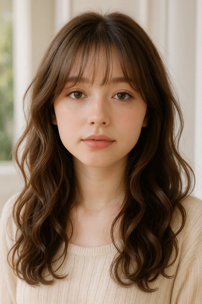 Soft girl curtain bangs hairstyle