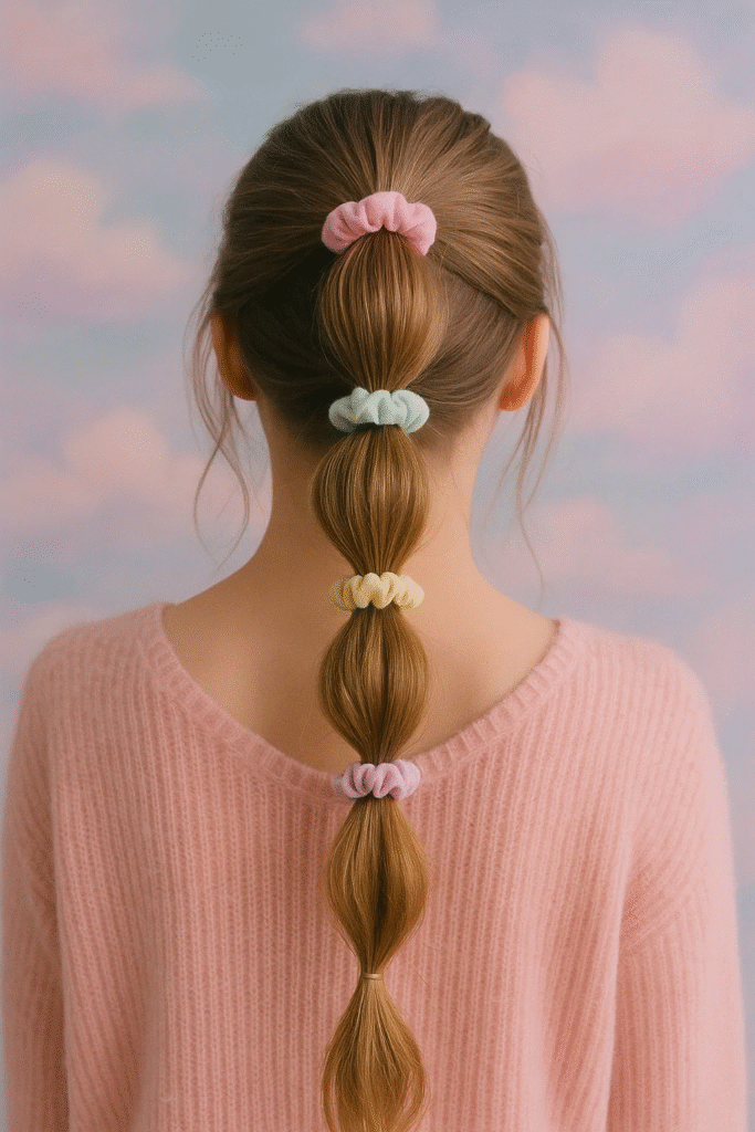 Soft girl bubble ponytail hairstyle