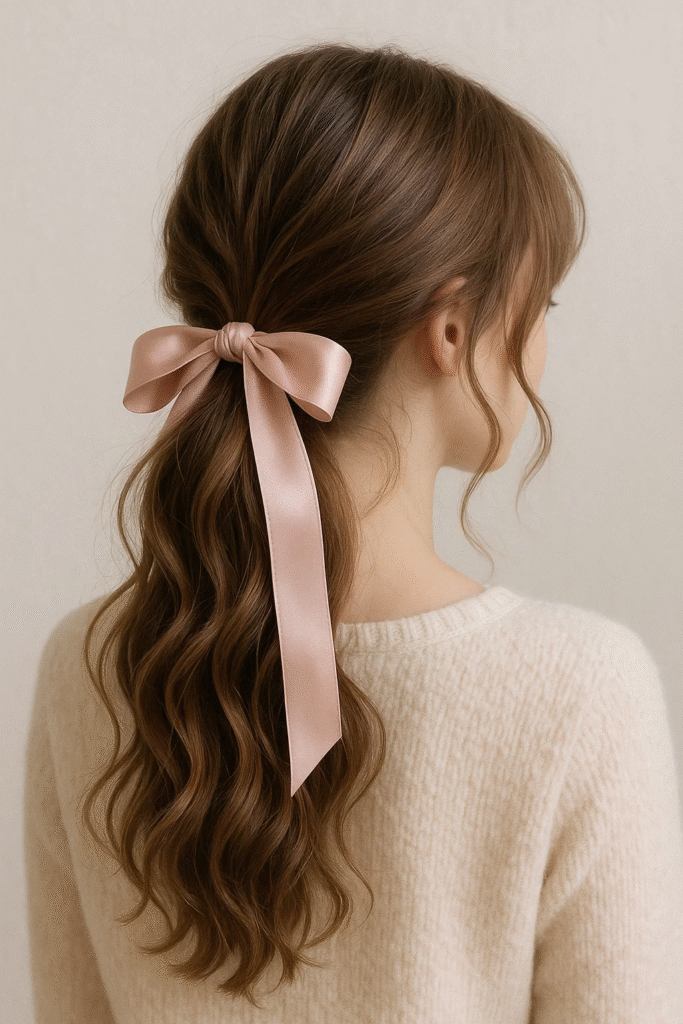 Ribbon ponytail soft girl hairstyle