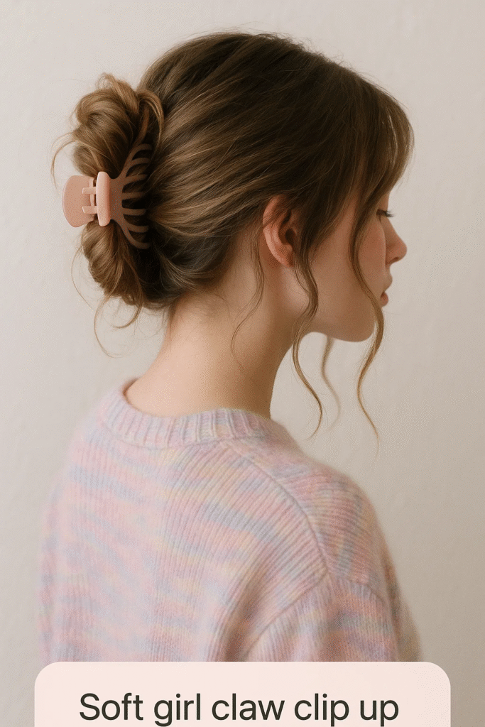 Claw clip updo soft girl hairstyle