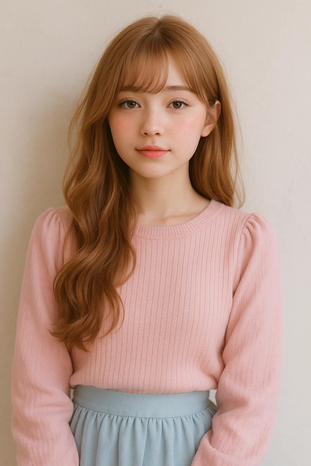 Side swept waves soft girl hairstyle