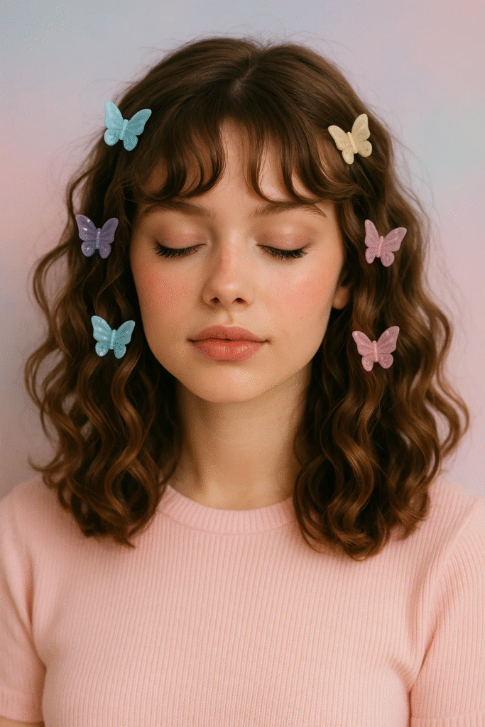 Butterfly clip soft girl hairstyle