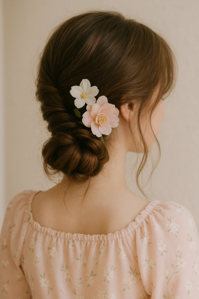 Twisted side bun soft girl hairstyle