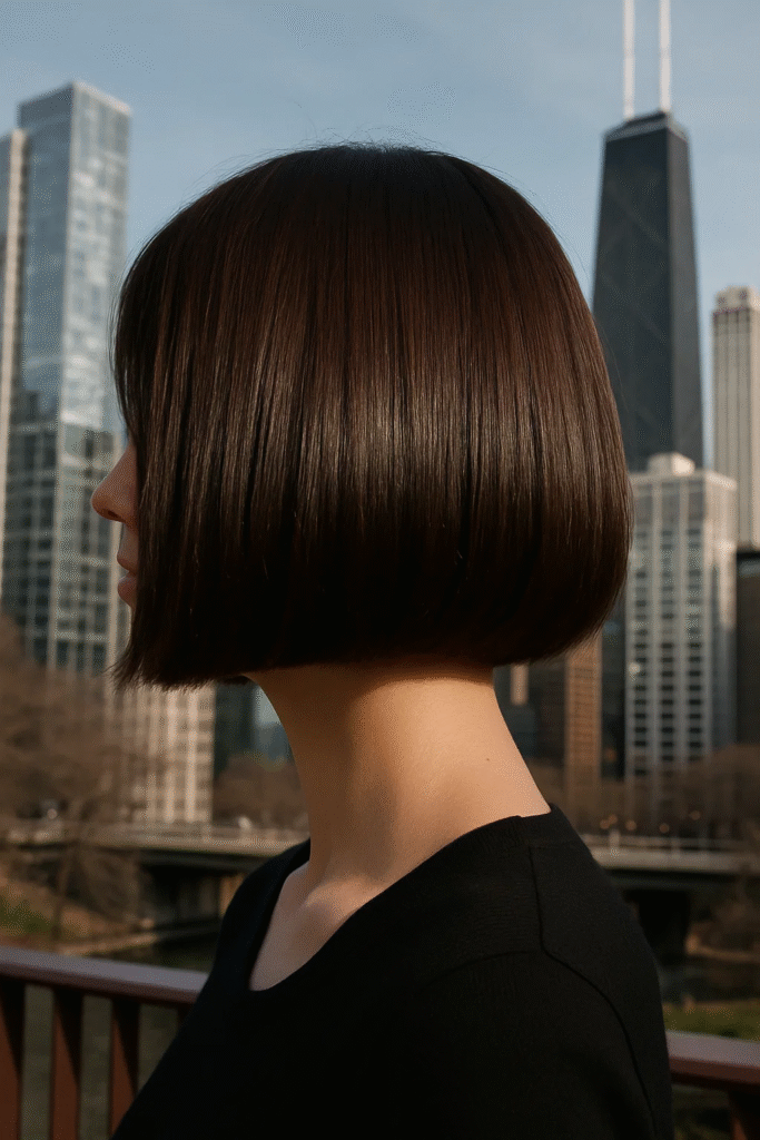Espresso bob hairstyle with sleek precision cut

