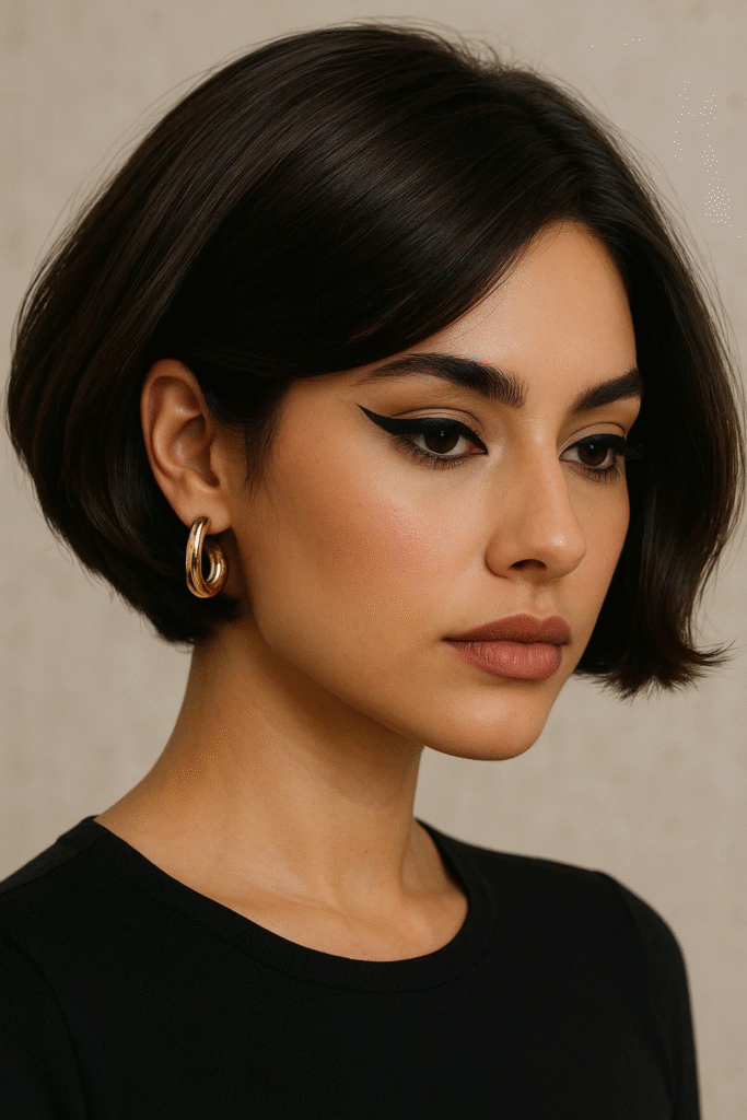 Side part espresso bob hairstyle