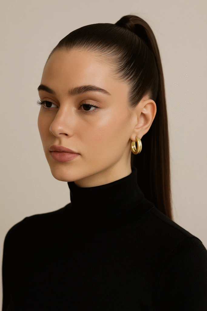 High ponytail clean girl look