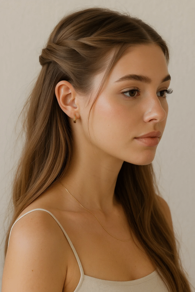 Half-up twist clean girl look