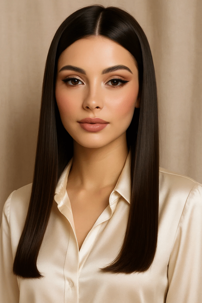 Glossy straight clean girl look