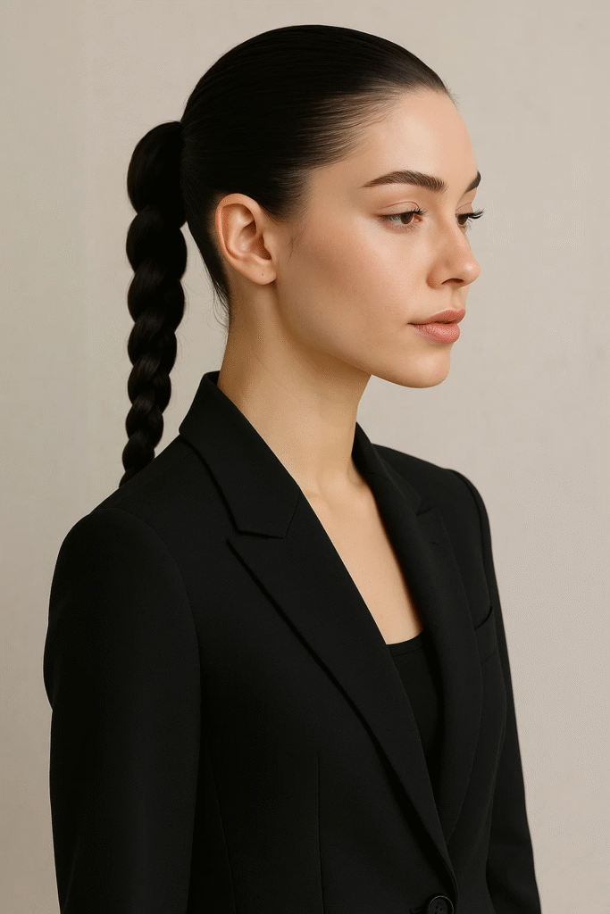 Sleek braided ponytail clean girl hairstyle