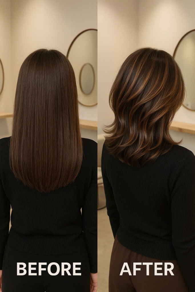 brunette lowlights before and after