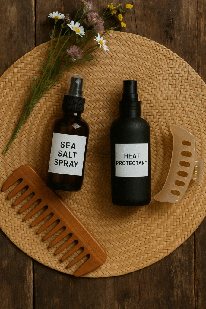 Essential styling products for shaping the Cowgirl Cut Hairstyle at home.