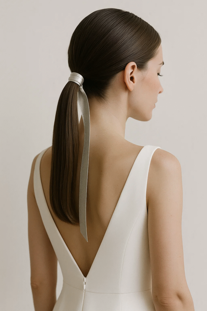 Sleek low ponytail hairstyle for MOH