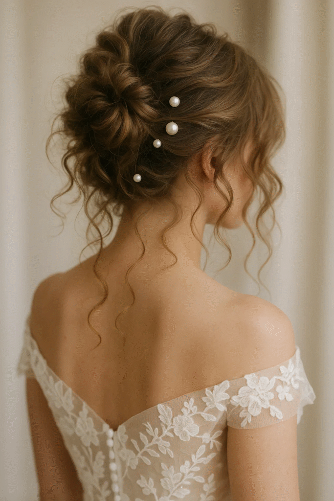 Messy bun with soft curls for MOH