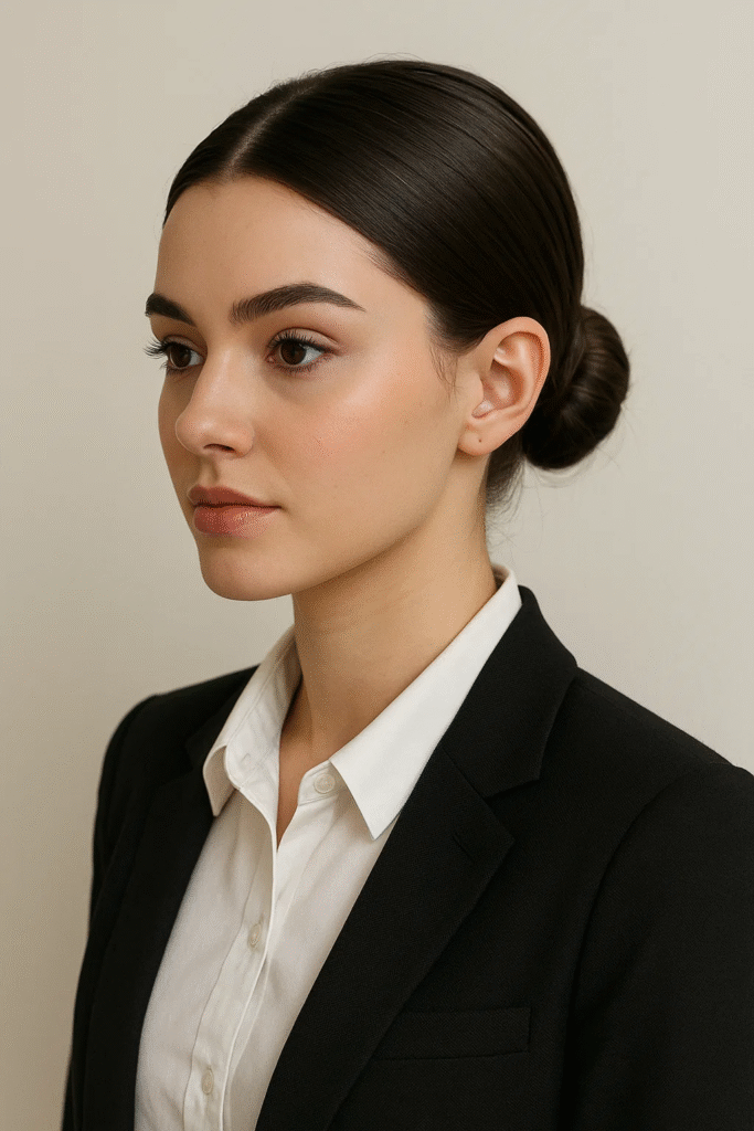 Sleek low bun hairstyle for a cute back to school look
