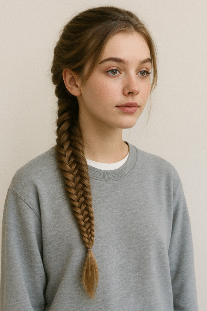 Fishtail braid hairstyle for a cute back-to-school look