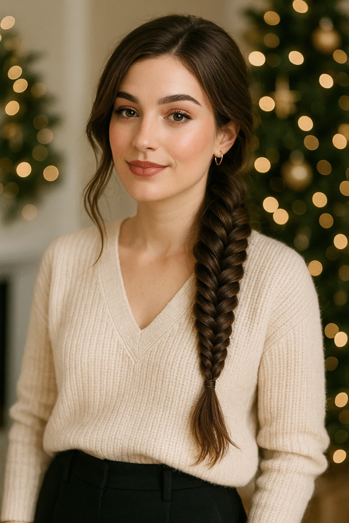 Fishtail braid hairstyle for a holiday event