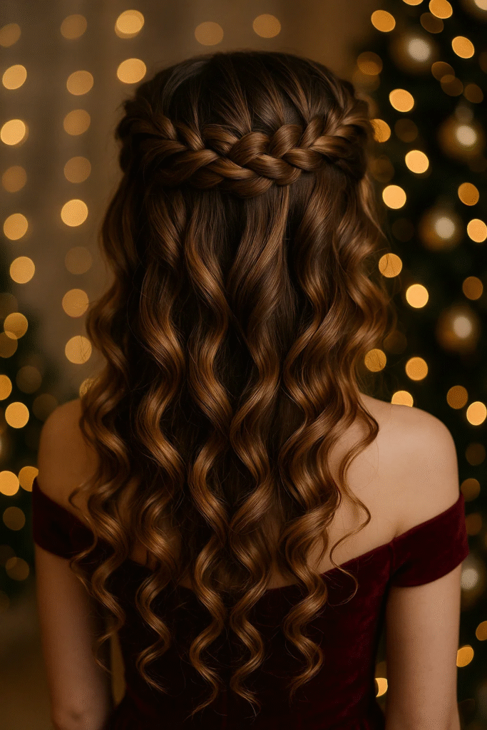 Dutch braided crown hairstyle for a holiday party