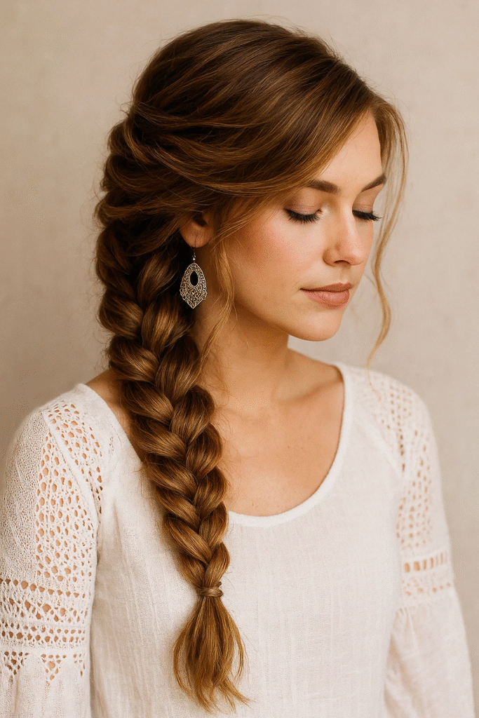 Side-swept braids hairstyle for a holiday party