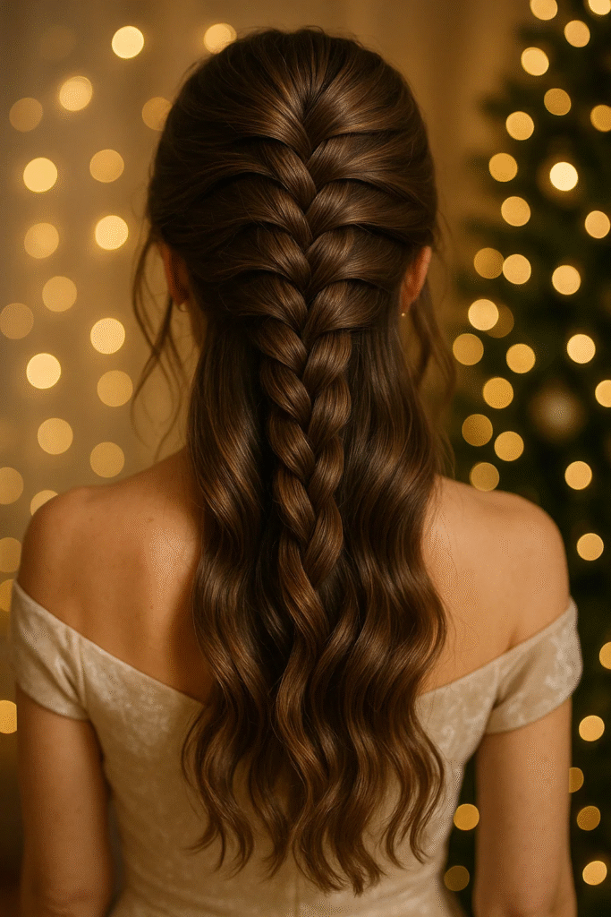 French braid with loose waves hairstyle for a holiday party