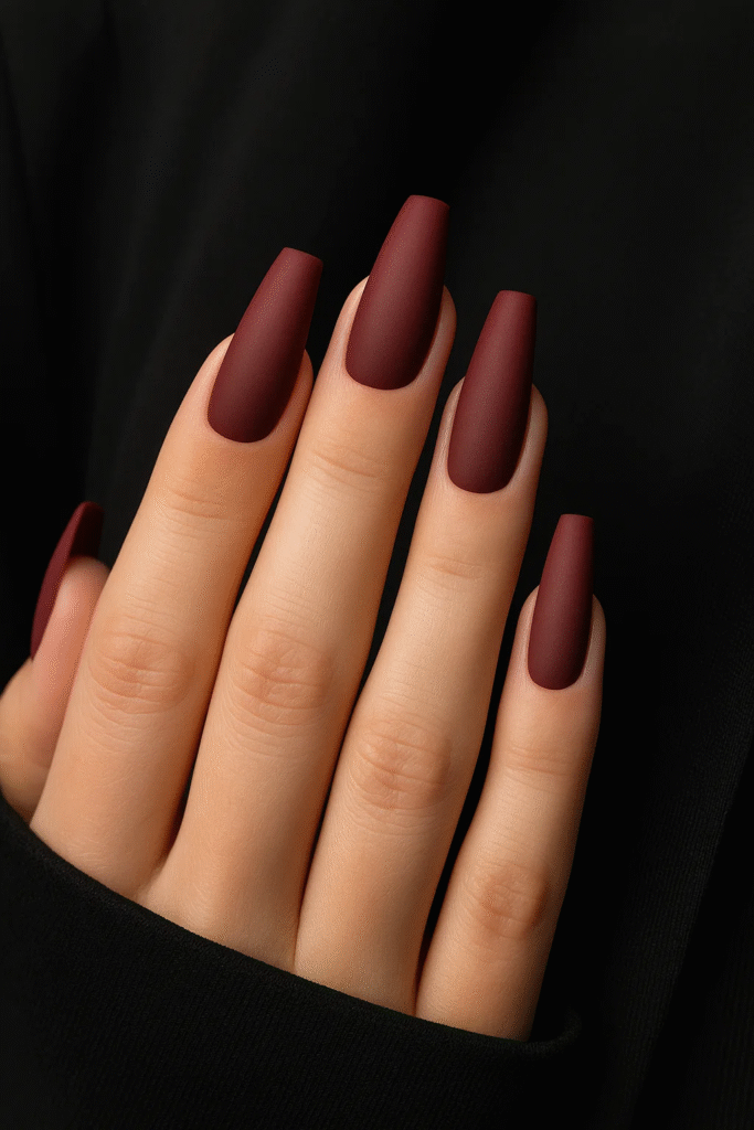 matte burgundy nails 2025 coffin shape