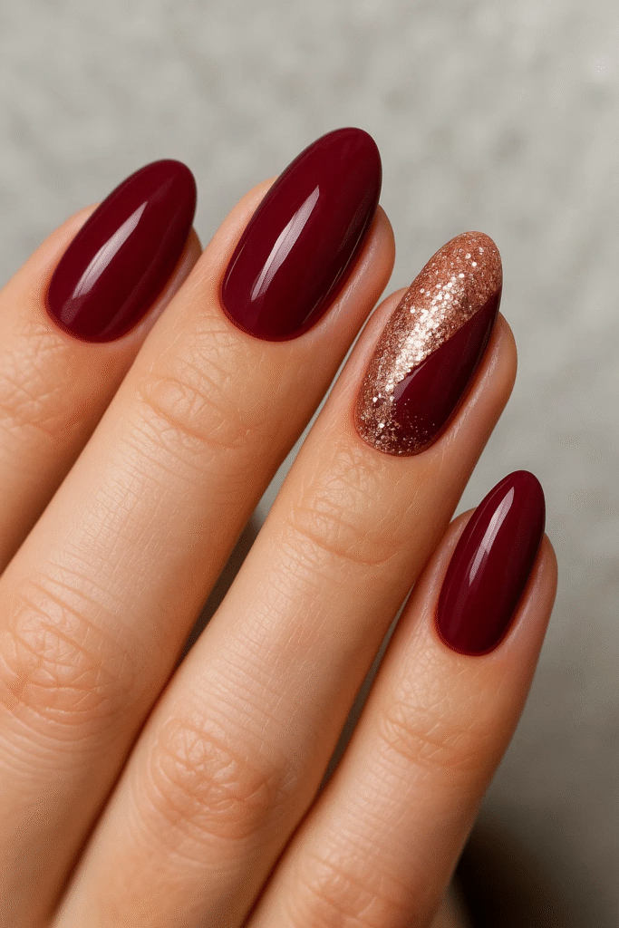 burgundy glitter nails 2025 festive trend