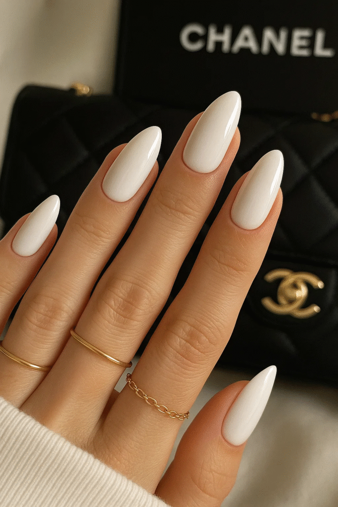 milky white nails 2025 glossy almond trend