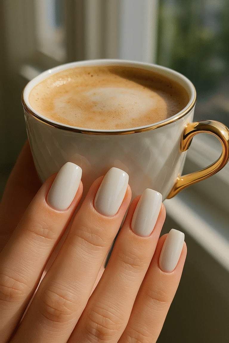 glossy milky white nails 2025 elegant style