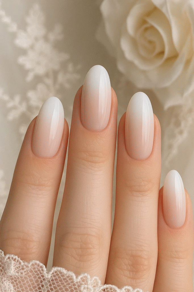 milky white ombre nails 2025 bridal trend
